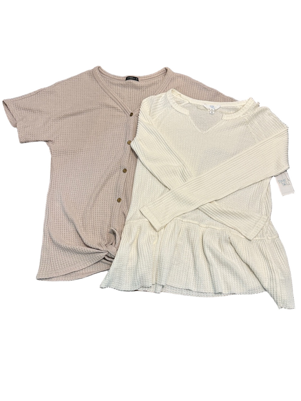 *Bundle**Time and Tru Peplum Waffle Knit Top &  Miholl Taupe Button-Front Top M